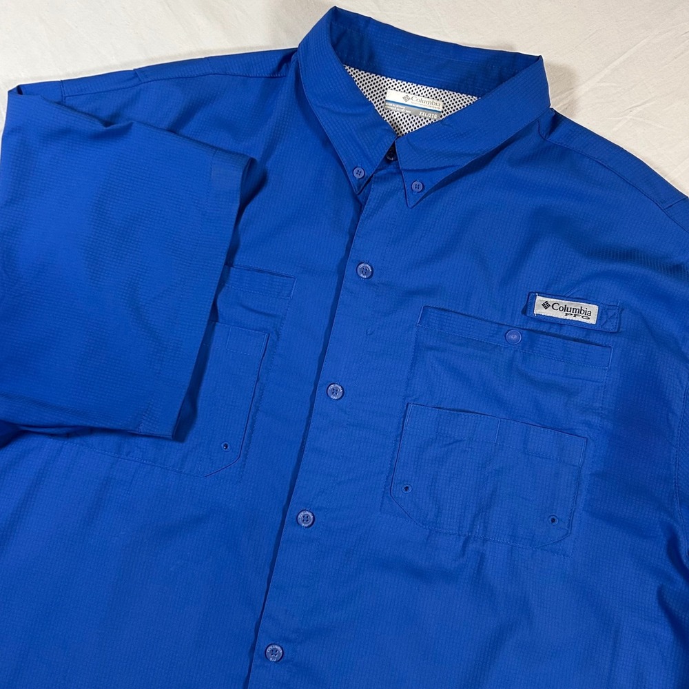 Columbia PFG Tamiami Mens XXL‎ Blue Short Sleeve Fishing Shirt Ripstop Vented